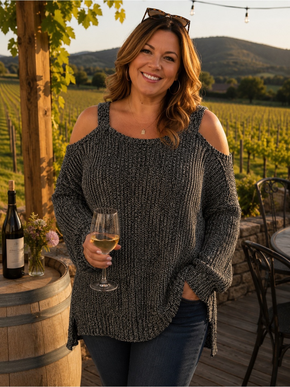 Gibson Latimer Charcoal Cold-Shoulder Knit Sweater